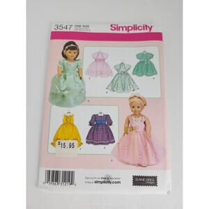 Simplicity 3547 UNCUT Pattern 18" Doll Clothes Elaine Heigl Designs Sewing 2007